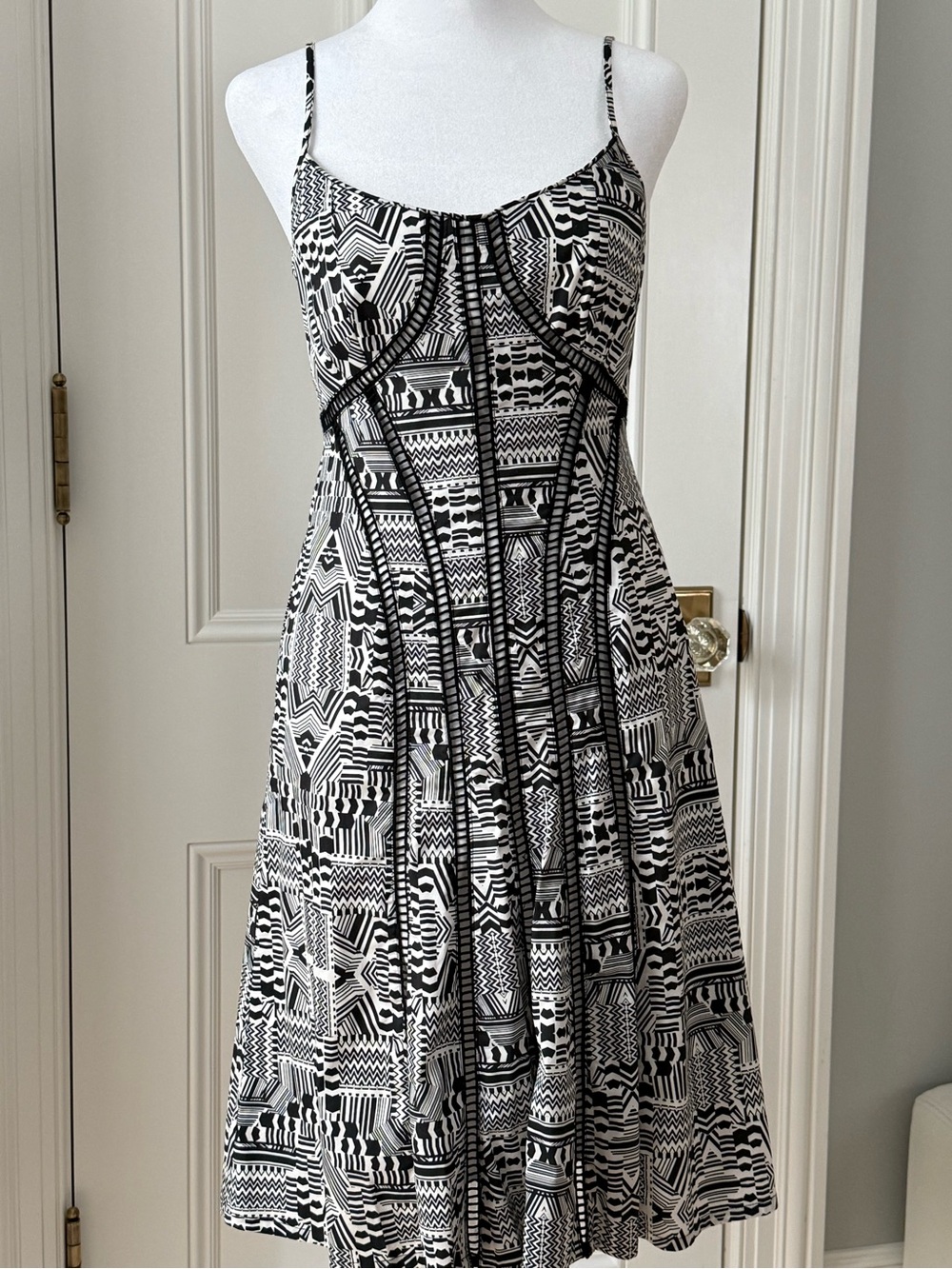 Nanette Lepore Black and White Printed Midi Dress